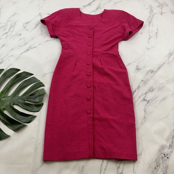 Nancy Johnson Womens Vintage 90s Sheath Dress Size 6 New Pink Linen Embroidered - Picture 6 of 9